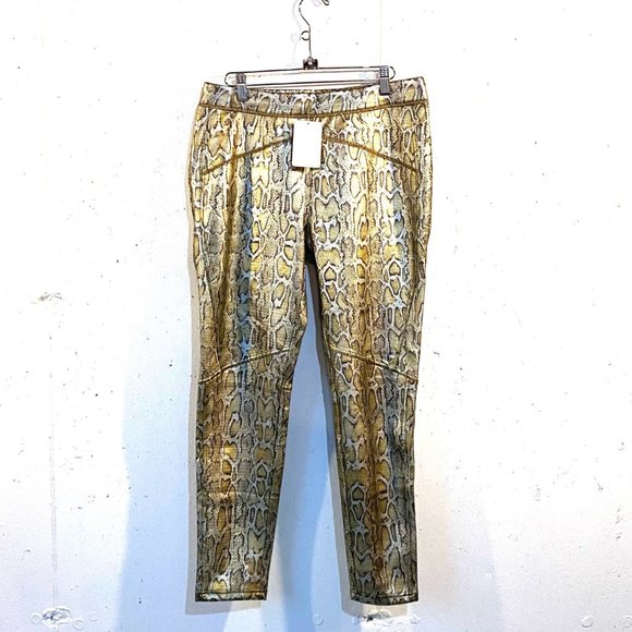 Free People, Gold Python Pull On Skinny Pants, Vegan Leather, Metallic Gold, NWT - Picture 6 of 14